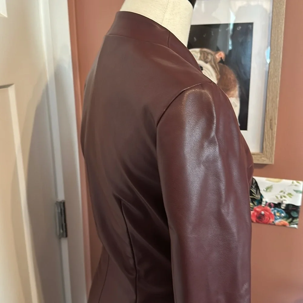 Superdown Nia faux leather Merlot mini buttons long sleeve blazer style S dress